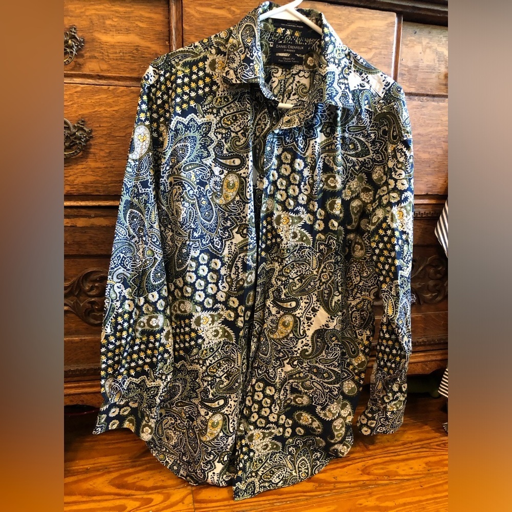 Daniel Cremieux Blue green White paisley Casual Button Down Shirt M